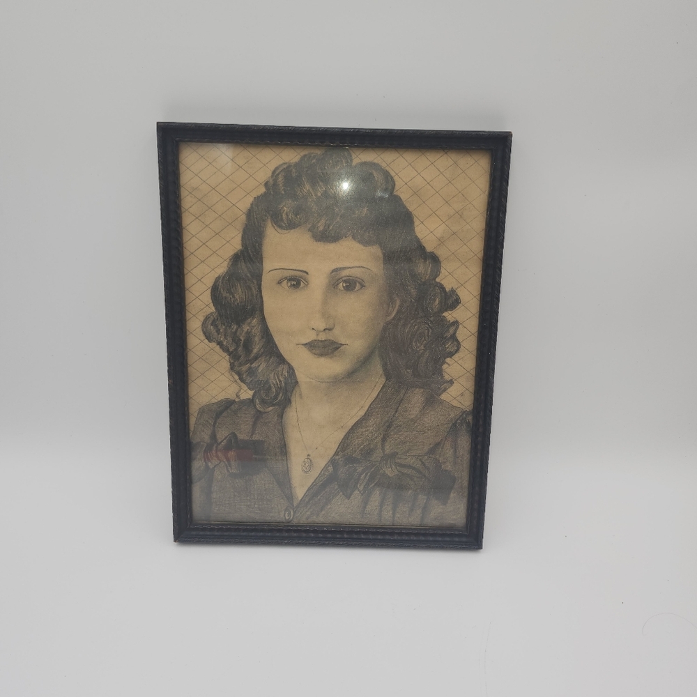 Vintage pencil Original Art work war soldier woman 10" x 13" Unsigned Portrait - Picture 4 of 15